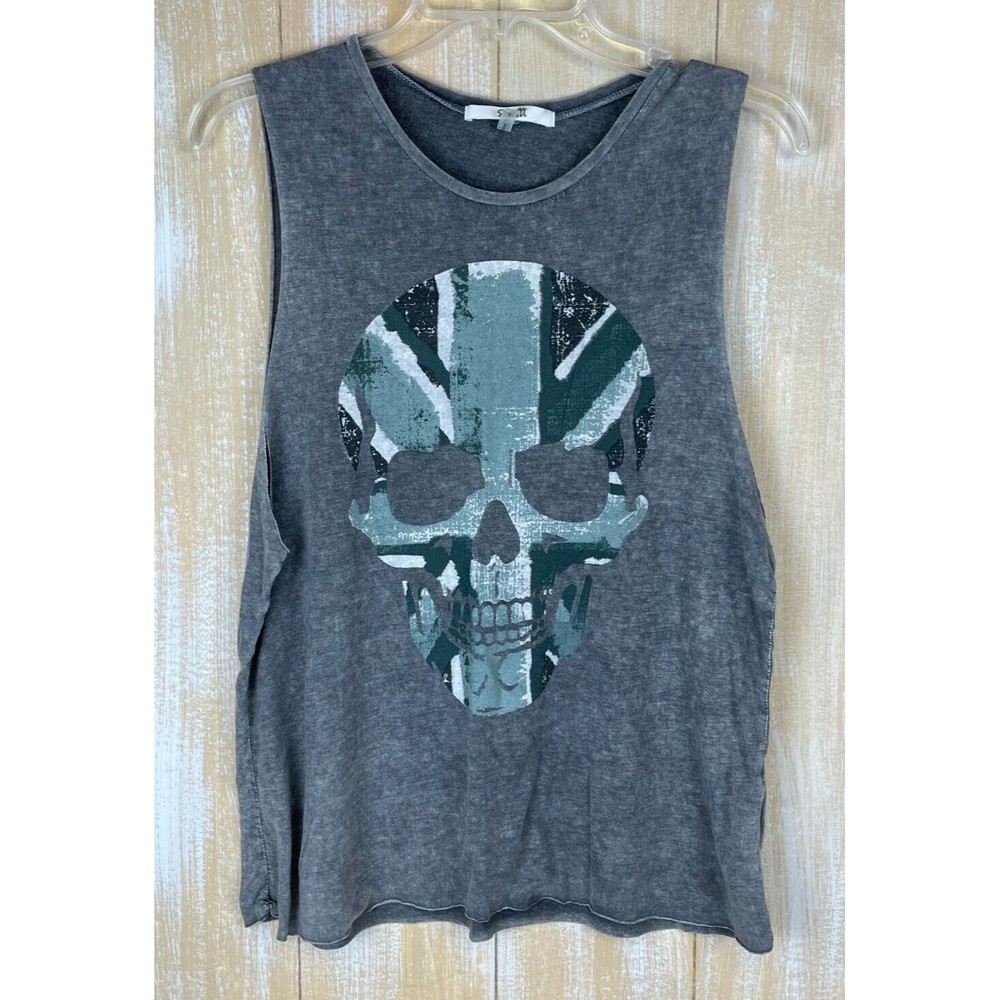 AnM Women's Size Small Gray Tank Top w/Skull Graphic Print